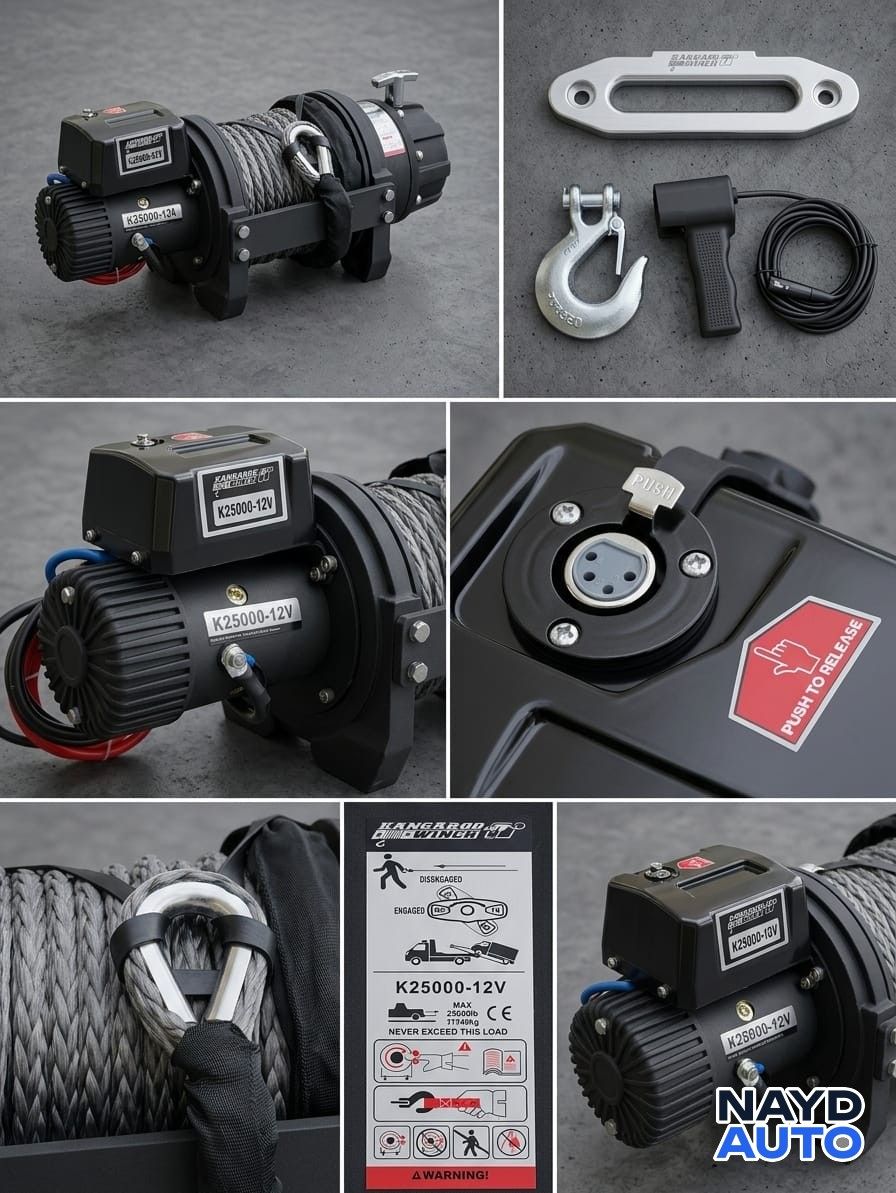 Лебедка KangarooWinch K25000SR синтетично въже 24V